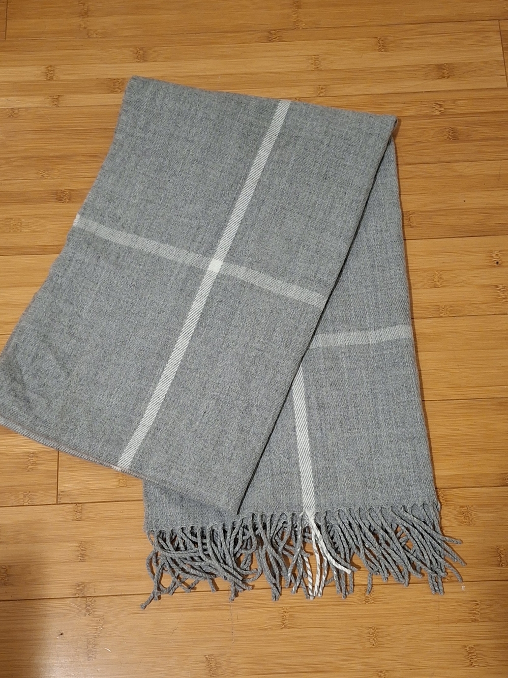 J.Crew Grey Plaid Oversized Blanket Scarf/Wrap with Fringe Trim